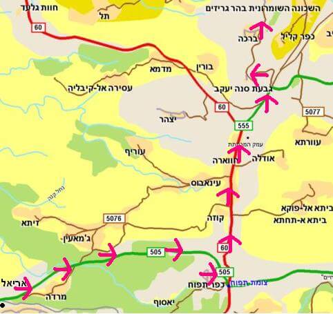 מפת הגעה להר גריזים וקריית לוזה